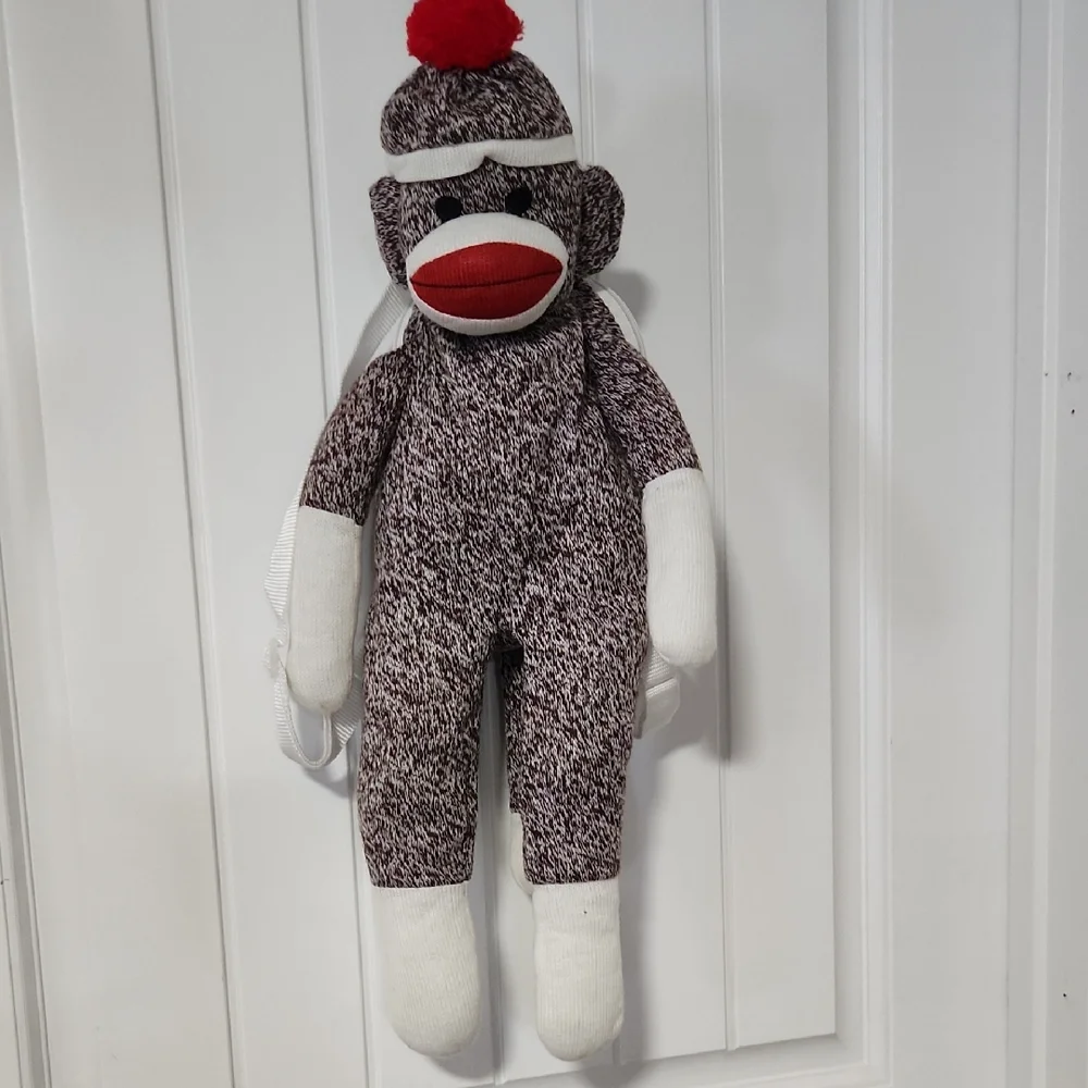 Vintage Plushland Sock Monkey Plush Backpack